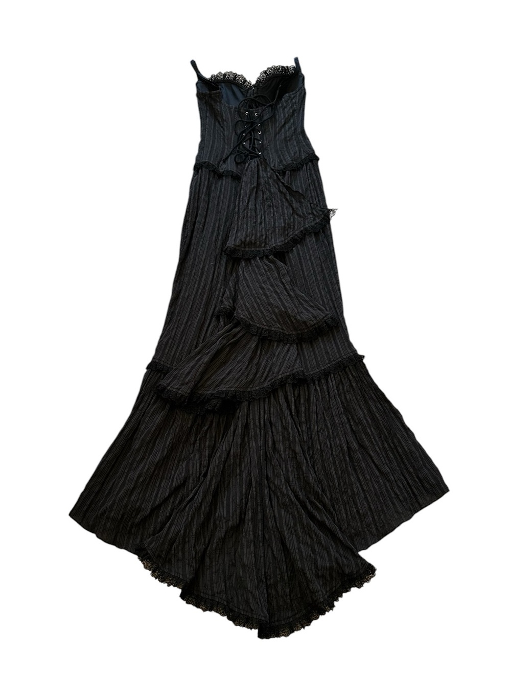 Vintage Lip Service Black Corset Lace Gown Dress Dark Victorian Goth Steampunk - Picture 7 of 12